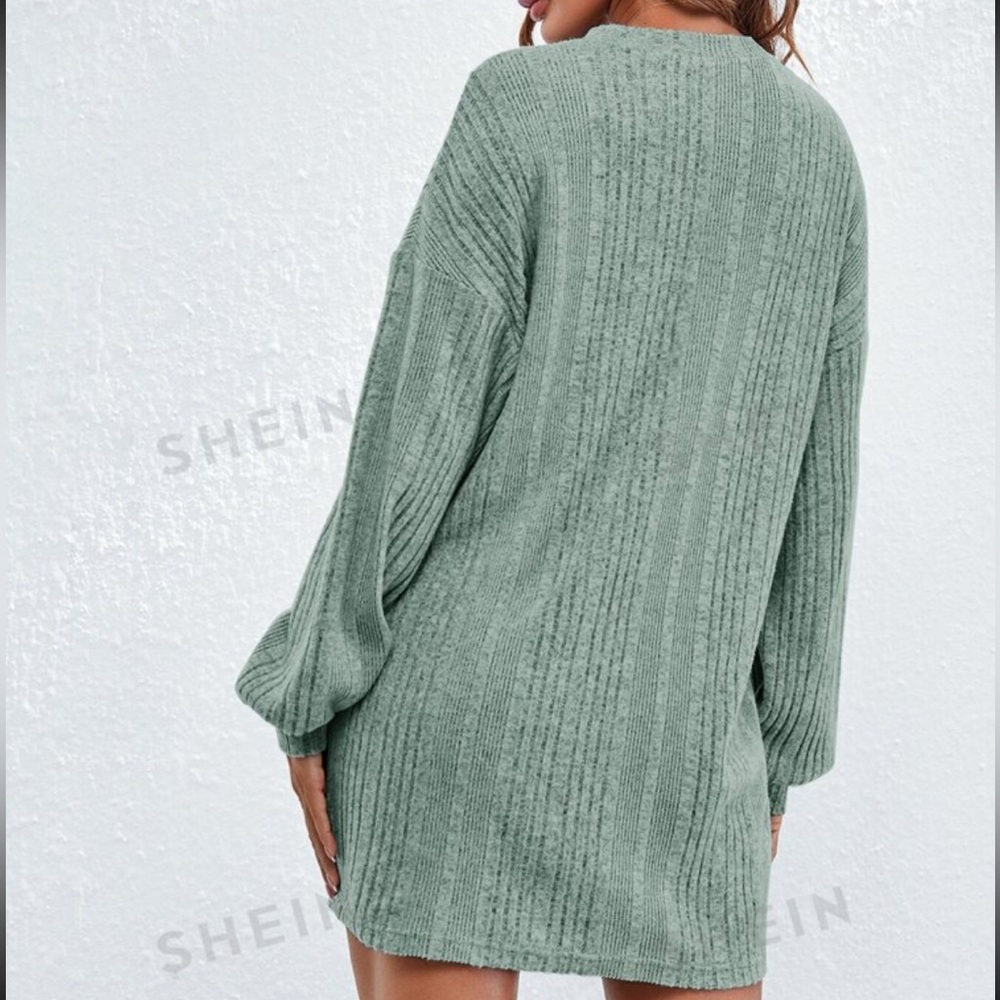Mint Green Drop Shoulder Sweater Dress - Picture 5 of 6